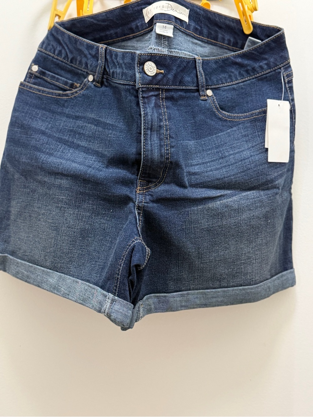 Women's Dark Blue Roll-Cuff Jean Shorts